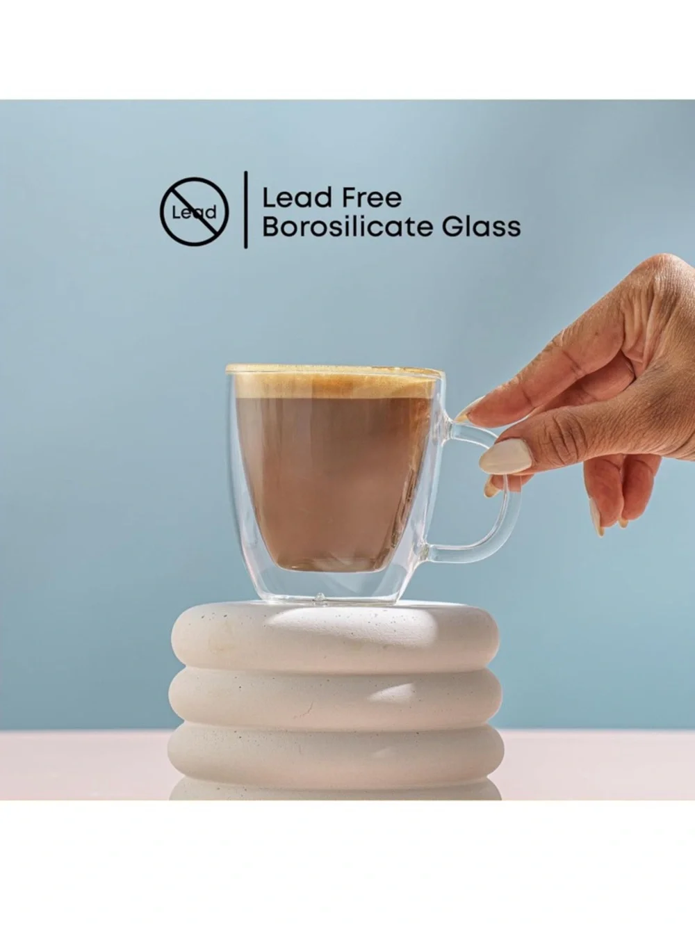 Double Wall Glass Coffee Mugs - Clear Set of 6